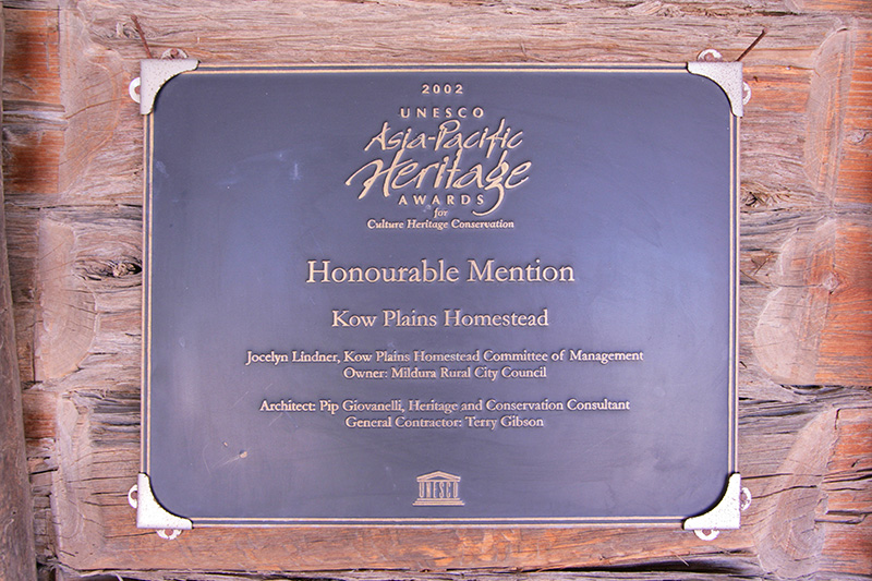 UNESCO plaque Kow Plains Homestead